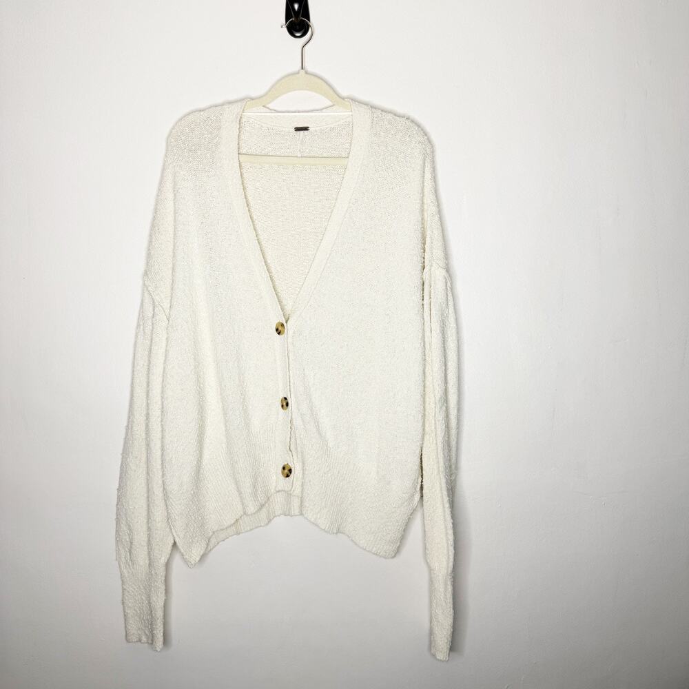 Free People Found My Friend Cardigan Cream Large Textured Cropped Slouchy Boho